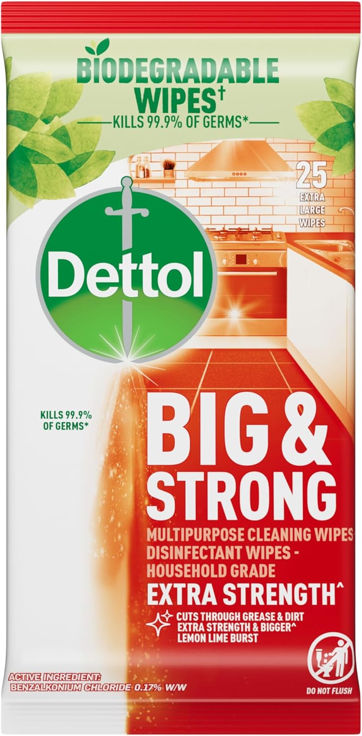Dettol Big and Strong Kitchen Antibacterial Cleaning Wipes Citrus, 25 Wipes x 6 Pack