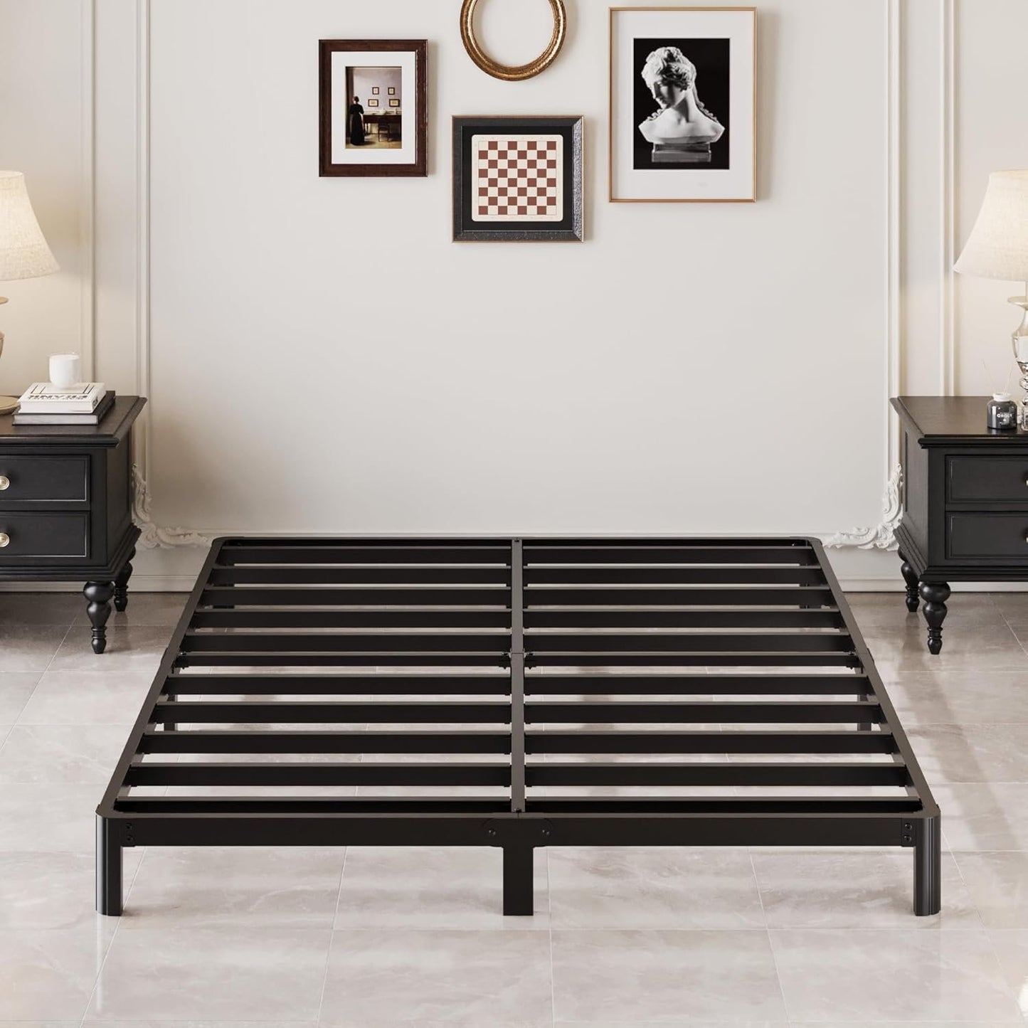Lutown-Teen 5 Inch Low Full Size Bed Frame with Rounded Corner Legs, 200 LBS Heavy Duty Metal Full Platform Bed Frame No Box Spring Needed, Noise Free, Easy Assembly, Black