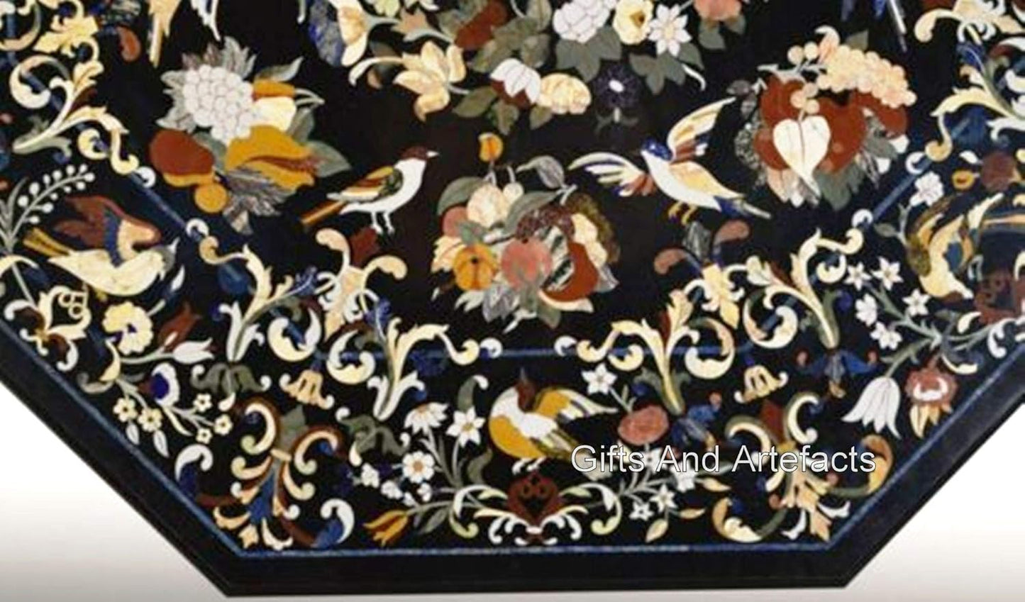 Pietra Dura Art Restaurant Top I nero marmo tavolo riunioni top I Fine Work Home Table Top I 48 x 48 pollici Heritage Dining Top I Ottagono soggiorno
