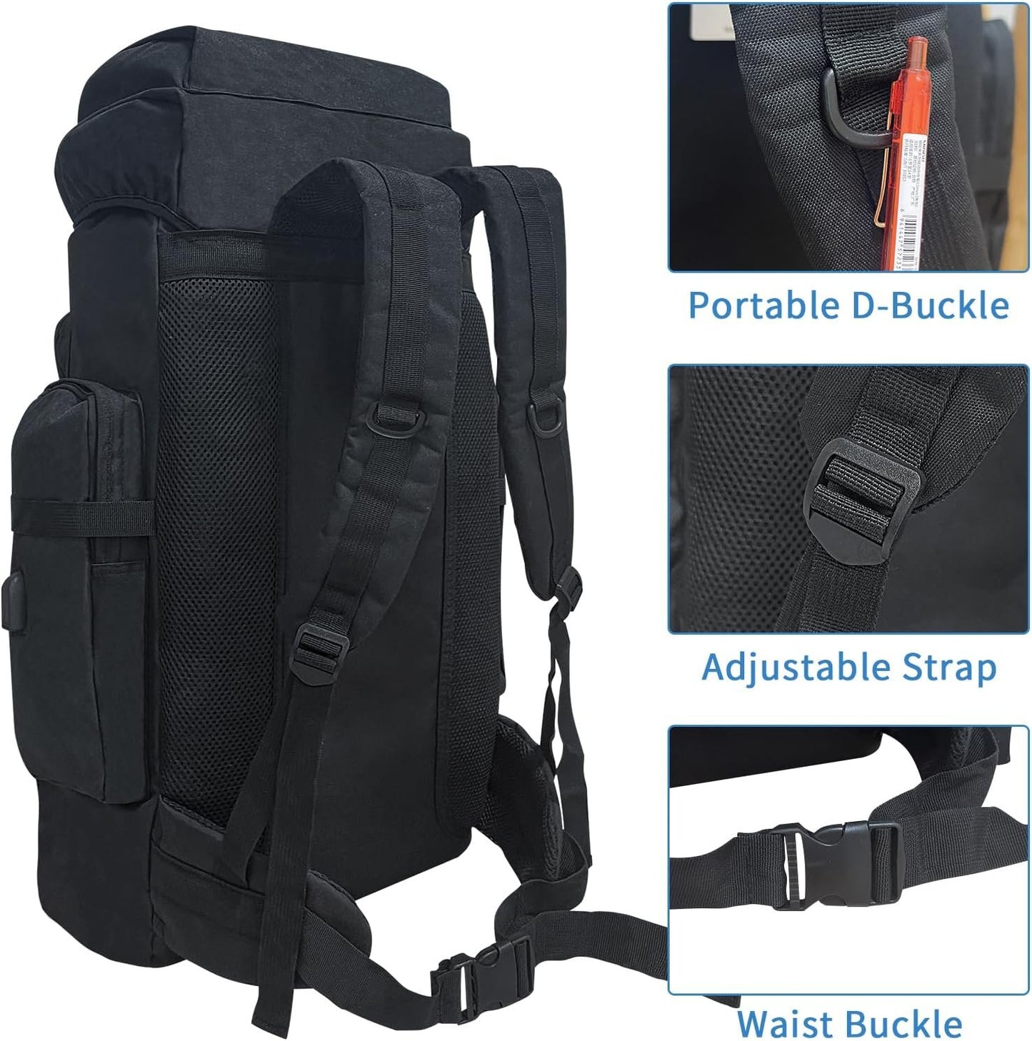 Toguma 80L Internal Frame Backpack Hiking Backpack for Men Woman, Large Tactical Backpack Rucksack Travel Daypack Laptop Backpack for Climbing Outdoor Sport (Black)
