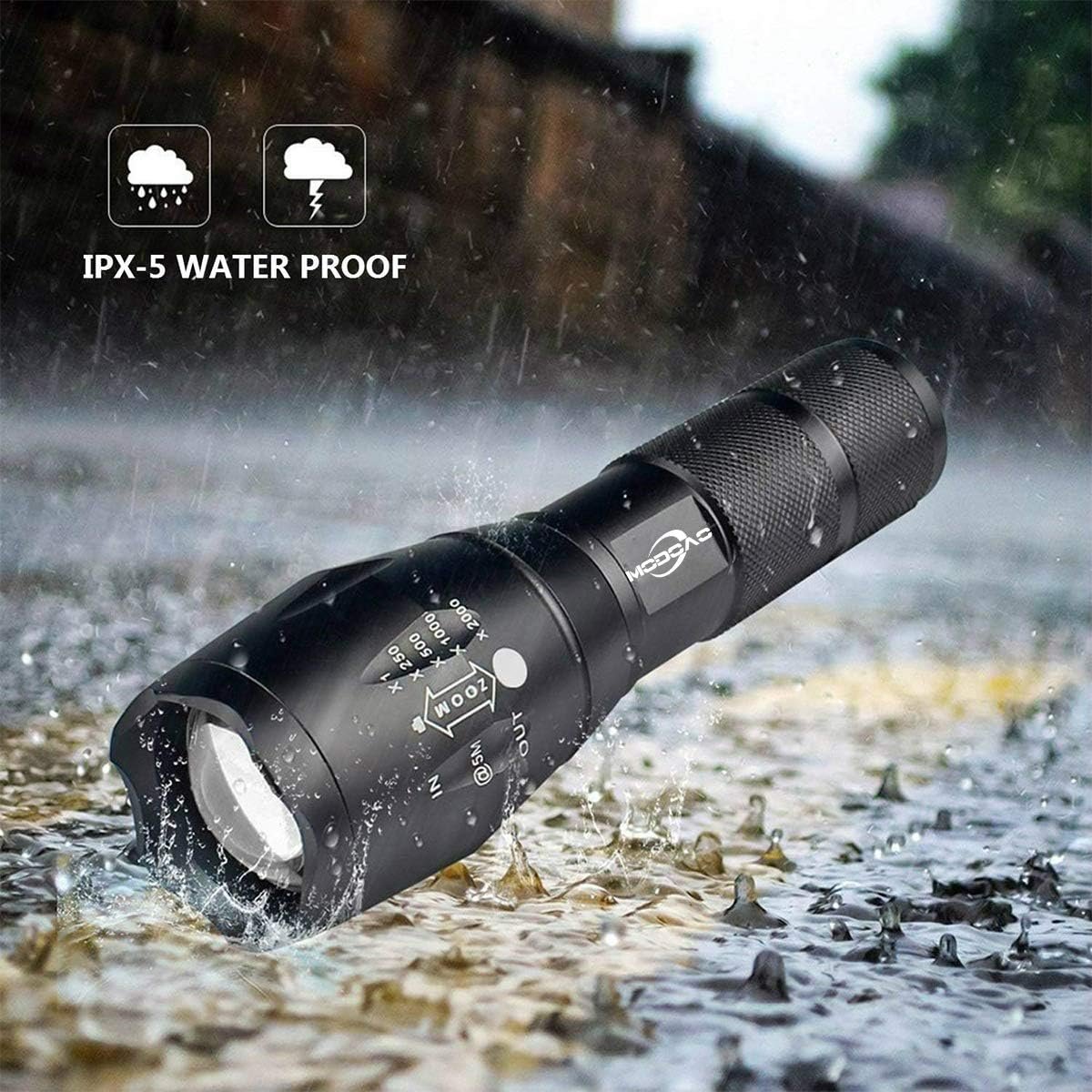 MODOAO LED Tactical Flashlight 5 Pack, Ultra Bright XML L2 High Lumen,Zoomable,5 Modes,Water Resistant Portable Handheld Light Perfect for Camping Hiking Biking Home Emergency