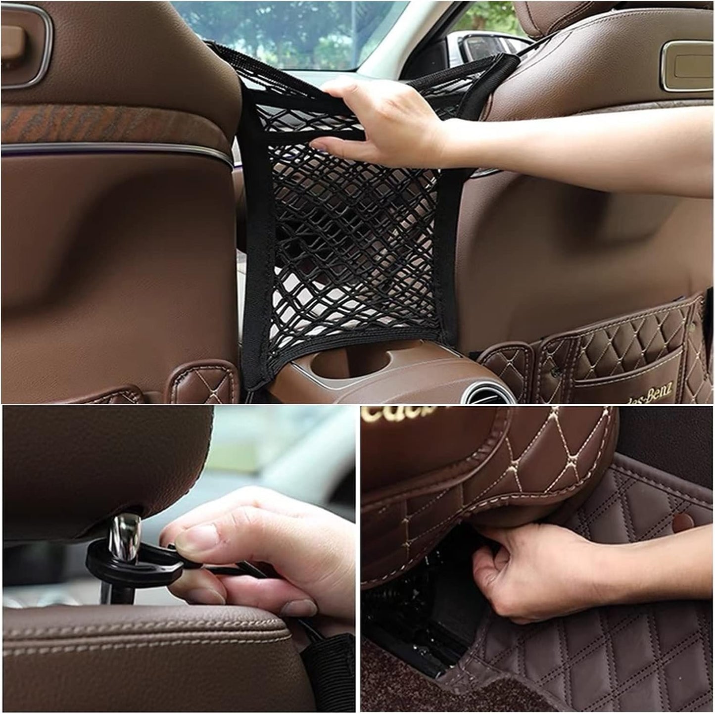3-Layer Car Mesh Organizer, Seat Back Net Bag, Barrier of Backseat Pet Kids, Cargo Tissue Purse Holder, Driver Storage Netting Pouch(Upgrade stretch length)