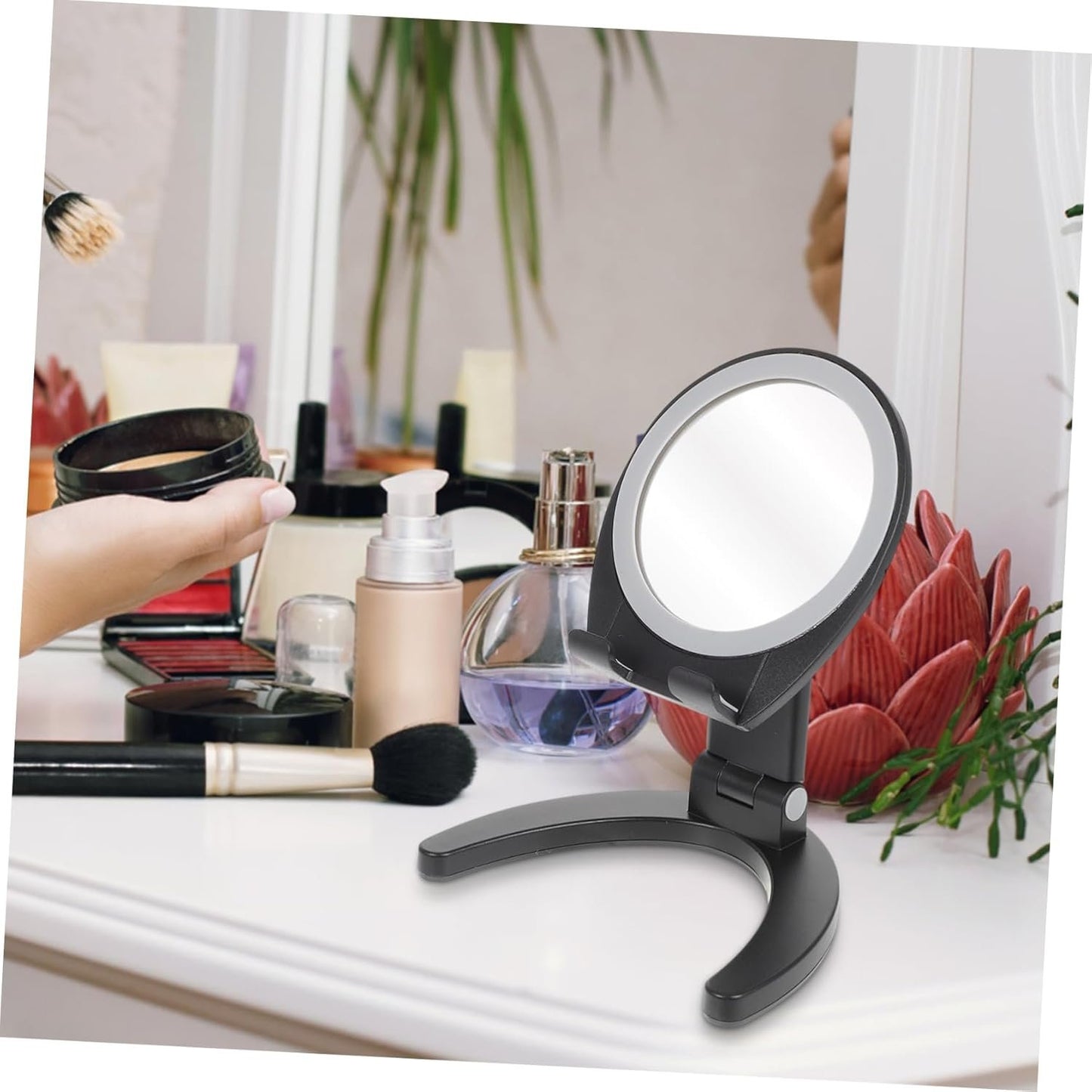 CHILDWEET Adjustable Mobile Phone Holder Desk Phone Stand Mirror Folding Design Compact for Travel for Live Streaming Entertainment