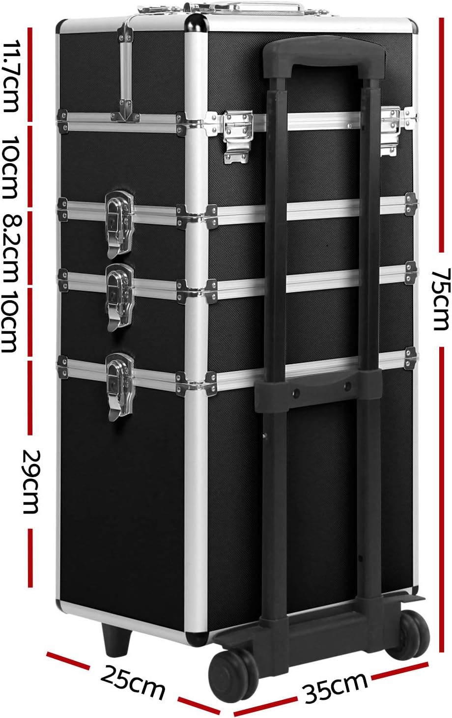 Embellir Makeup Case, Aluminium Lockable Beauty Cases Suitcase Make Up Large Organisers Storage Toiletry Cosmetic Box Travel Indoor Outdoor Accessories, 7 in 1 Separable Portable Black