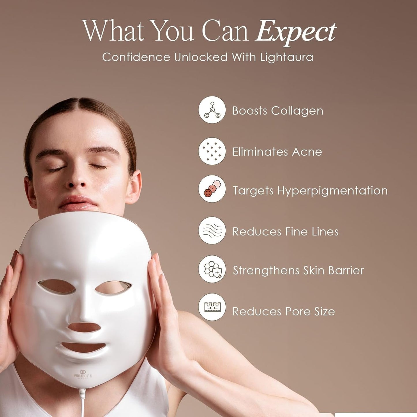 Project E Beauty LightAura LED Light Therapy Mask | Anti-Aging Facial Skincare Routine | Skin Tightening | Calm Inflammation & Sensitive Skin | Reduce Wrinkle | Brightens Skin | Collagen Boost