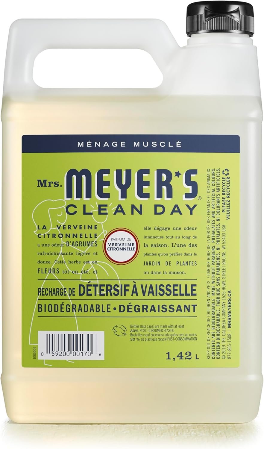 Mrs. Meyer's Clean Day Dish Soap Refill, Cruelty Free Dishwashing Liquid, Lemon Verbena Scent, 1.4 Liter Refill for Dish Soap Bottle