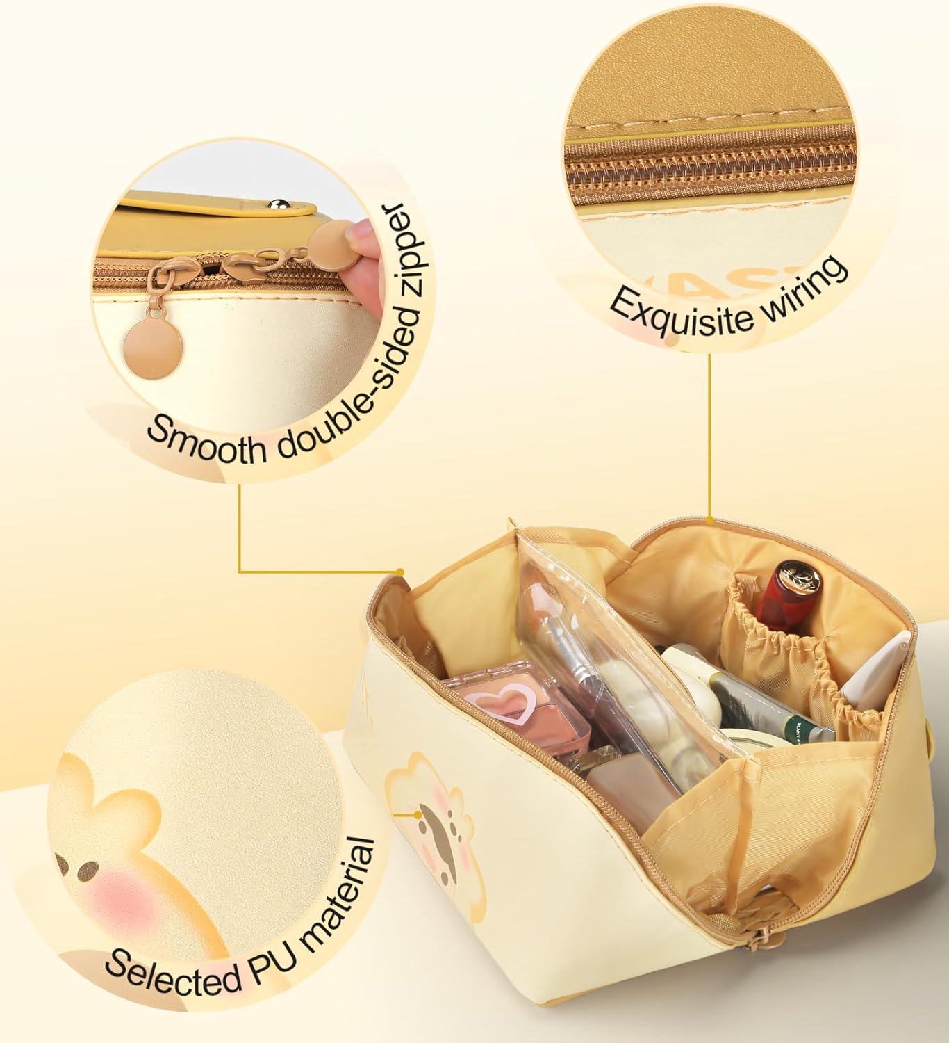 This travel makeup bag is easy to access makeup bag organizer is easy to organized,a stylish and practical makeup organizer bag. (yellow)