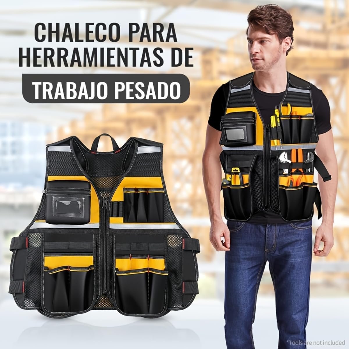 MISSLO Tool Vest Reflective Safety, 17 Pockets, Adjustable Construction Work Tool Vest for Men Electrician Carpenters Handyman
