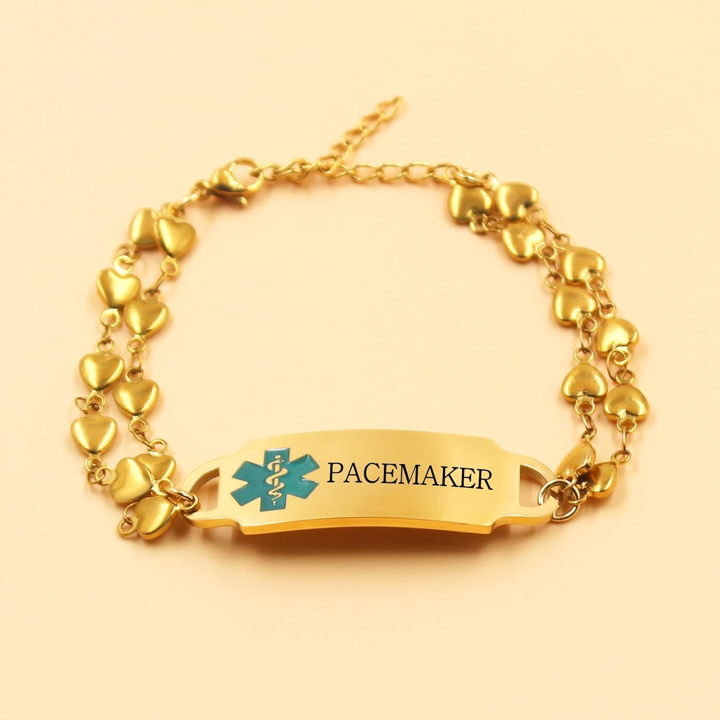 JunyiDIY Women’s Medical Alert Bracelet, Double Layer Adjustable Health Safety ID Gold Plated Stainless Steel Medical Emergency Bracelets Waterproof for Women YA5200