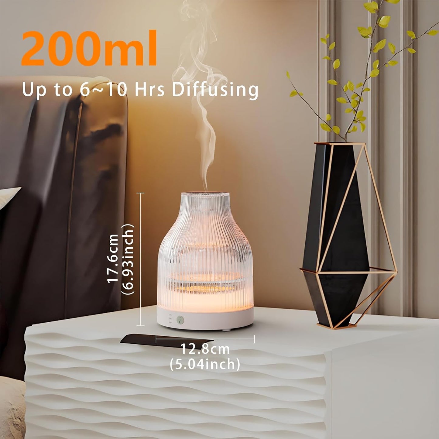 SOICARE Elegant Glass Reservoir Essential Oil Diffuser 200ML, One Button Control Glass Diffuser with Rainbow Colors for Home Office Bedroom Gift