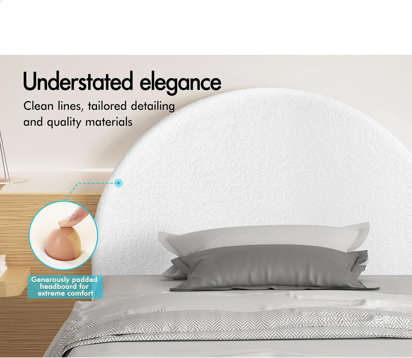 ALFORDSON Bed Frame Base Single Size Calla Series with Bed Head, Mattress Topper Platform Foundation with Boucle Fabric Upholstery for Bedroom, Boucle White