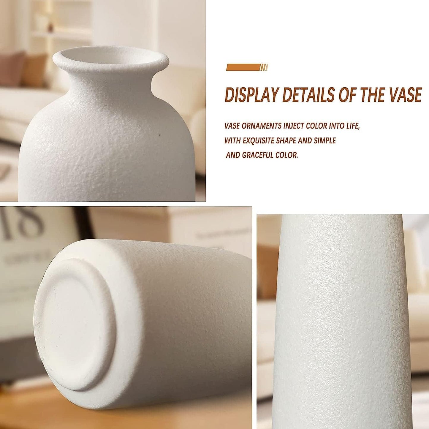 Set of 3 Modern Nordic Ceramic vases in Matte White Finish,Minimalist Decorative Vases for Living Room Bookshelf Table Centerpiece Entrance Decor