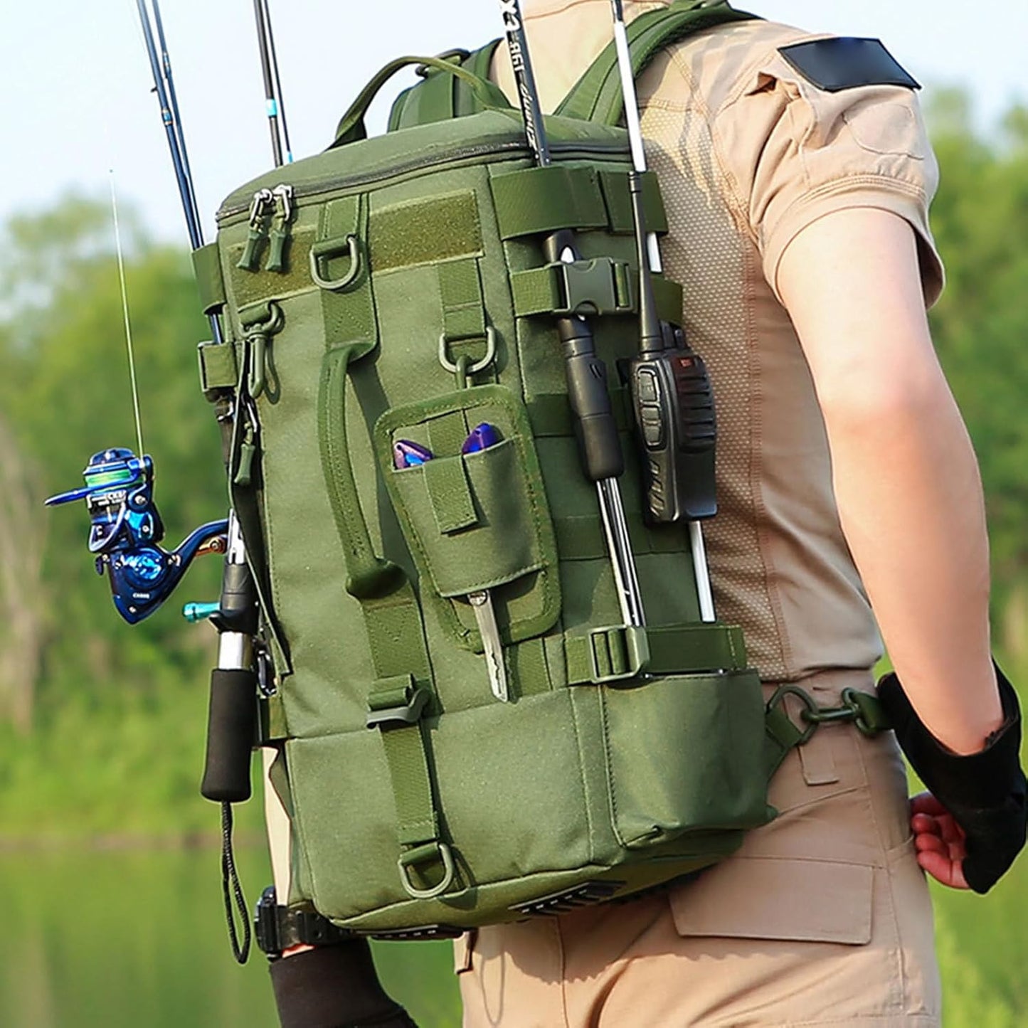 zwxqe Waterproof Fishing Gear Backpack, Tackle Storage Rucksack with Rod Holder, Outdoor Adventure Daypack for Hiking Motorcycle Travel Kayak Excursions Beach Outings and Camping