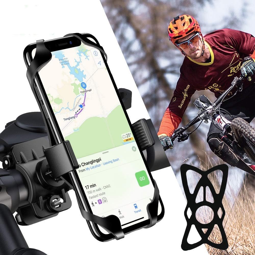 Motorcycle Phone Mount Tether 4-Pack, Premium Grade Rubber/Security/Fall Prevention, for Bicycle Bike, Motorcycle, Handlebar, Silicone Cell Phone Holder Band