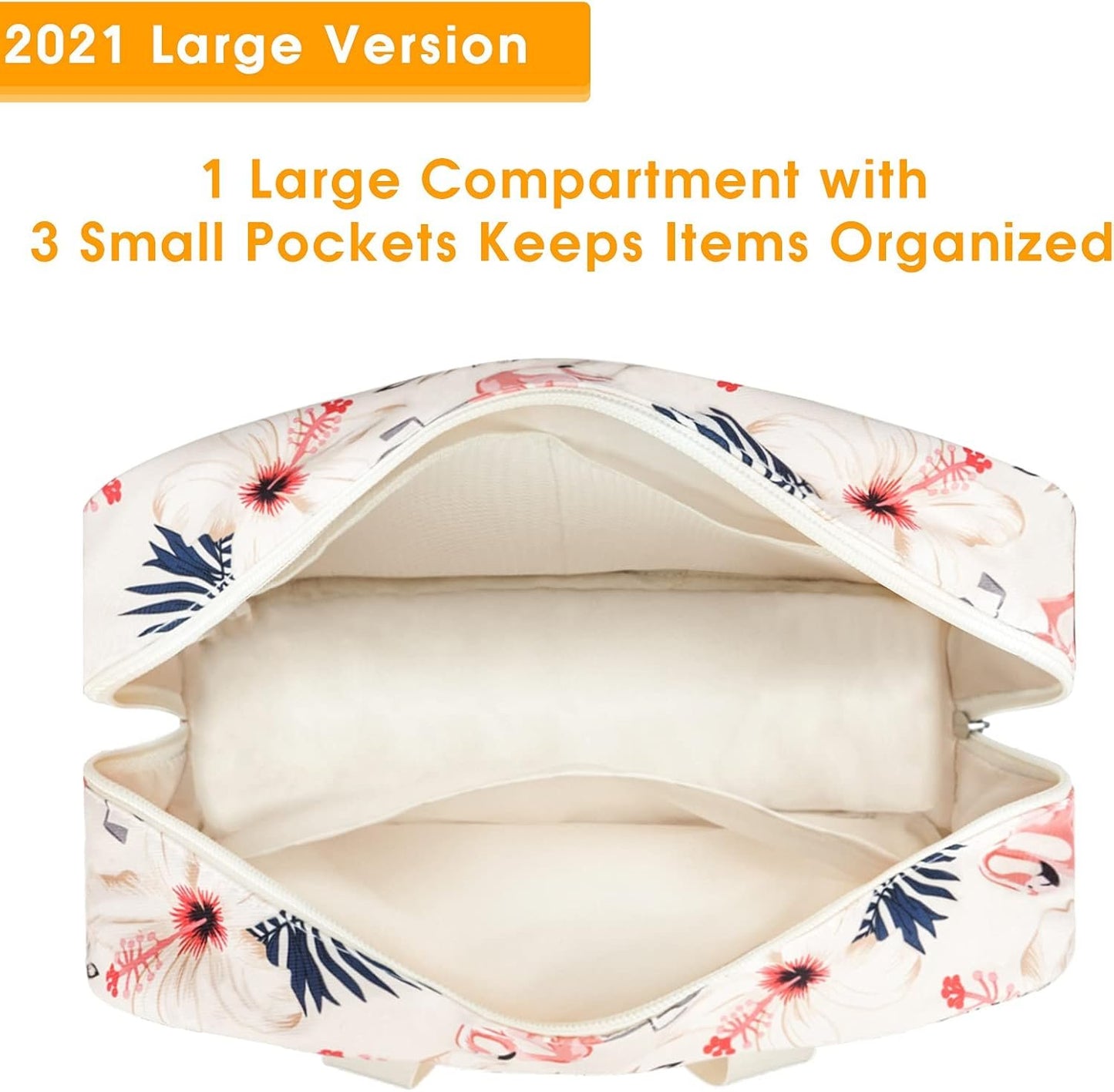 Narwey Large Toiletry Bag Women Travel Toiletries Makeup Cosmetic Bag Make Up Bags Organizer Medicine Mens (Beige Flamingo)