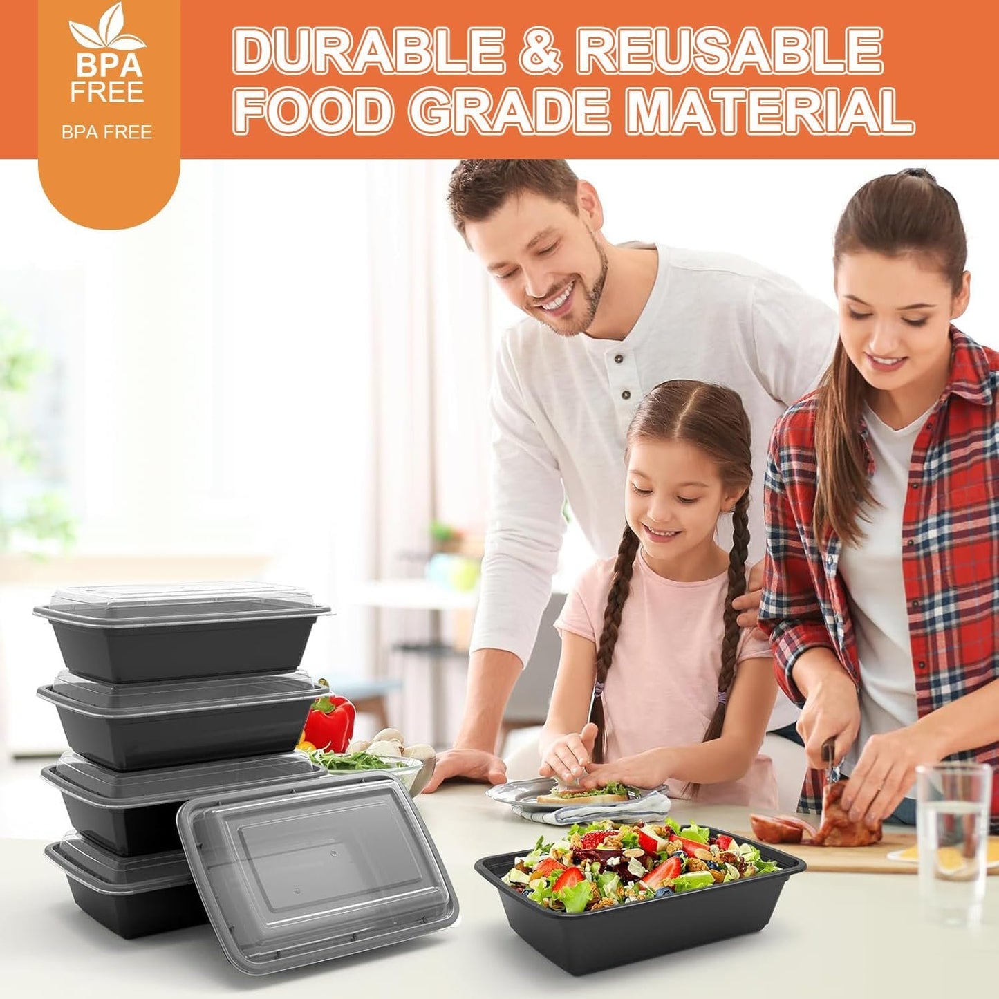 10 Pack Meal Prep Containers, 32 oz Food Storage Container with Lid, Lunch box Reusable, Plastic containers BPA Free Take-Out Box Microwave Dishwasher Freezer Safe
