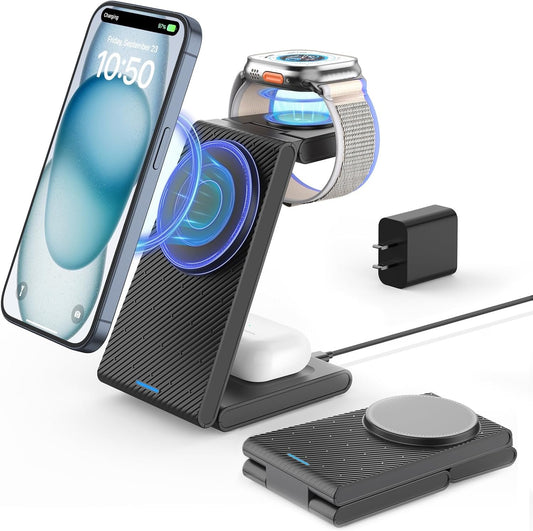 CIYOYO Wireless Charging Station for Apple: Foldable Magnetic Wireless Charger Stand for Multiple Devices, Wireless Charger for iPhone 16/15/14/13/12, Apple Watch 9/8/7/6/SE/5/4/3/2, AirPods 3/2/Pro