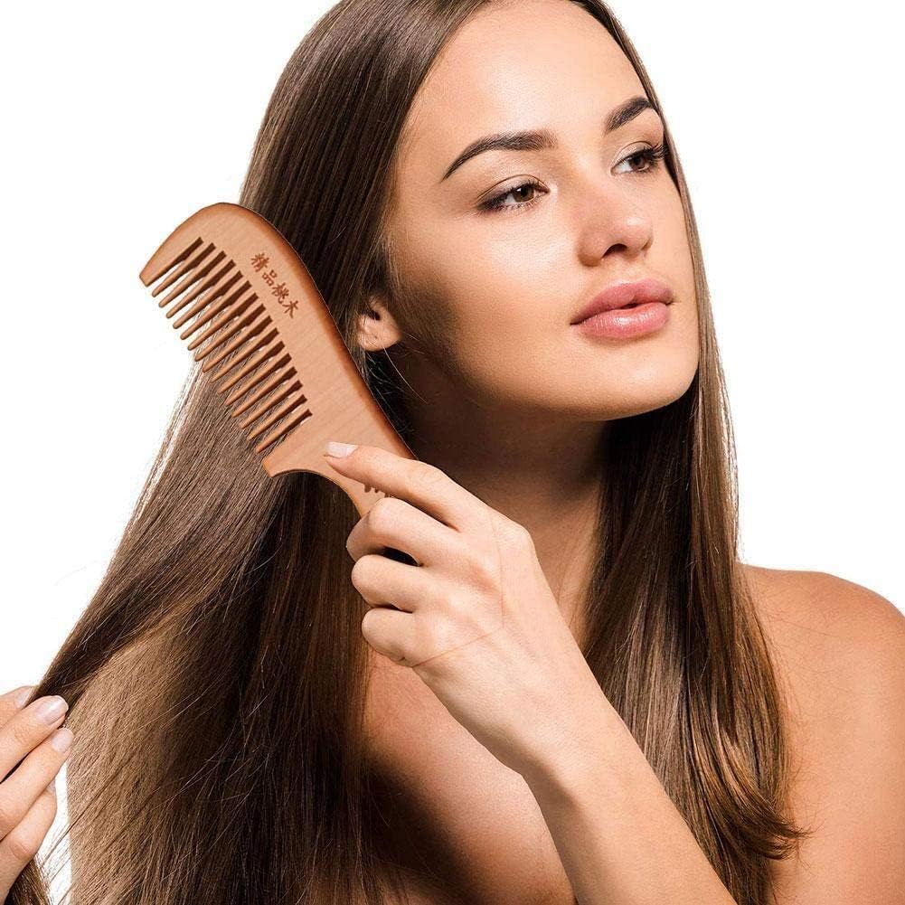 Natural Wooden Wide Tooth Hair Comb Natural Sandalwood Handmade Wood 18cm Floral Print Care Beauty Comb Massage Hair