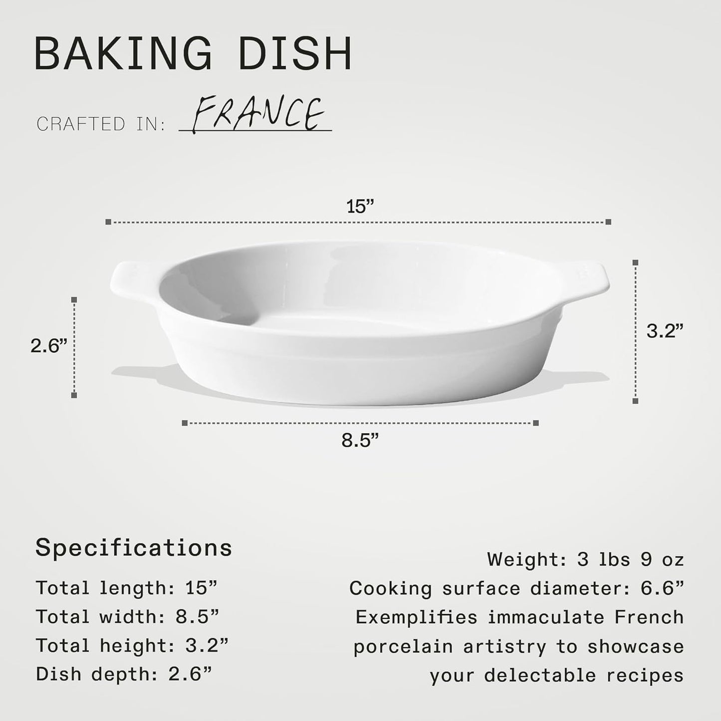 Made In Cookware - Oval Baking Dish - White - Hand Crafted Porcelain - Professional Bakeware - Made in France