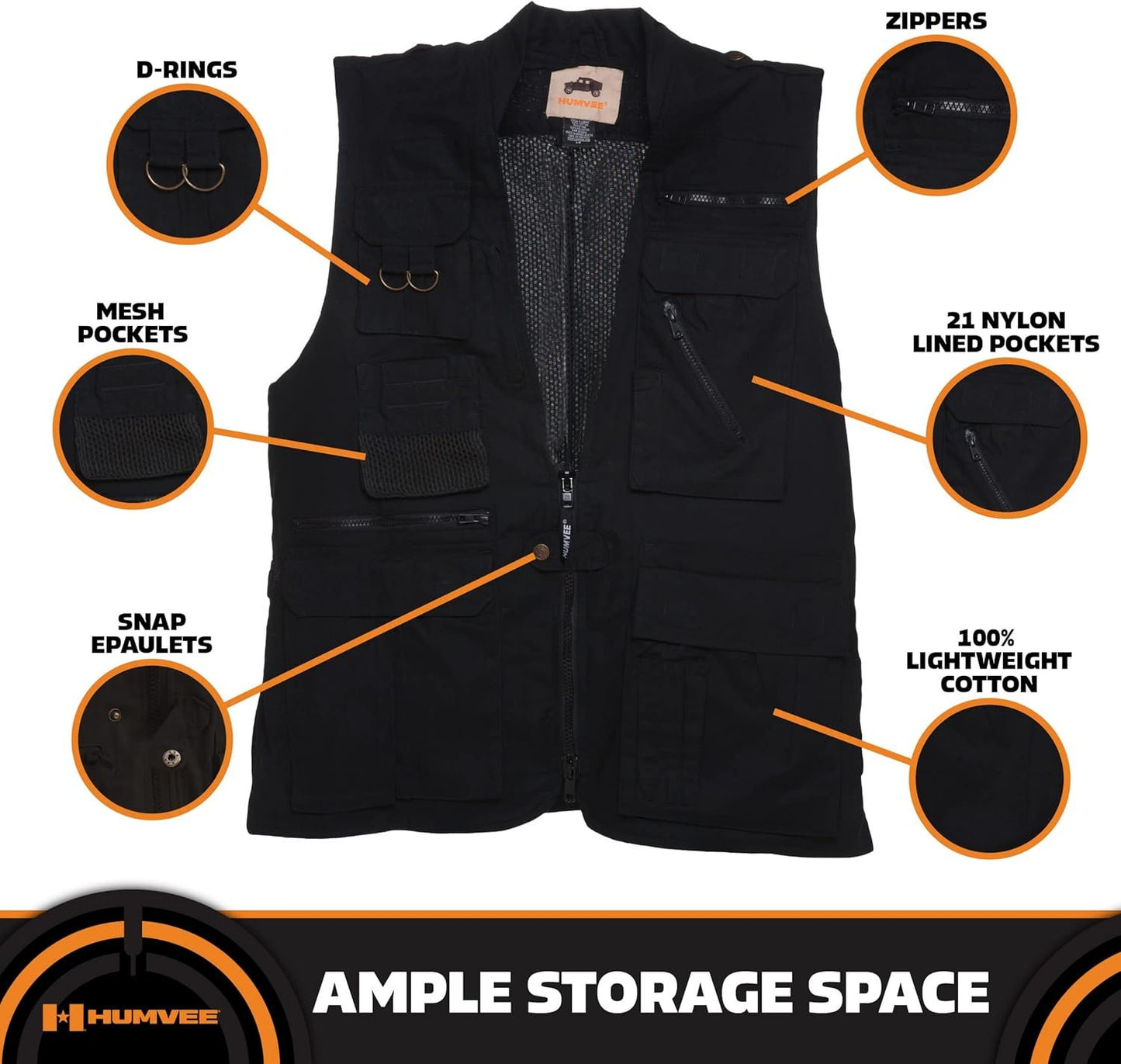 Humvee Safari Photography Vest - Vest for Hunting, Fishing, Camping, Travel, Hiking, Outdoor - 100% Cotton