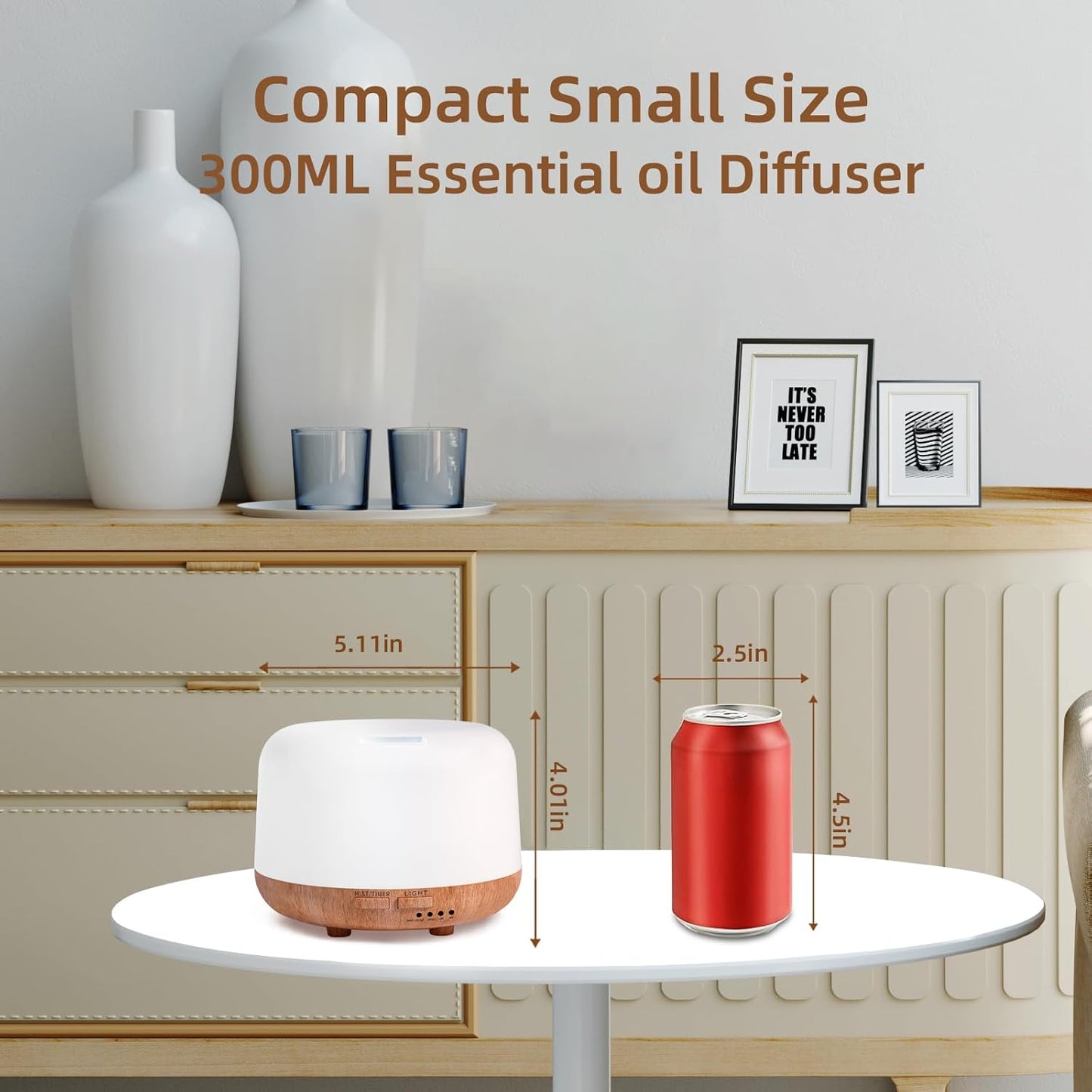 Aromatherapy Essential Oil Home Diffuser with Remote Control, 300ML Large Room Cool Mist Air Humidifier, 8 Hours Quiet Operation, Timer, 7 Colors LED Night Night,Suitable Home,Yoga.
