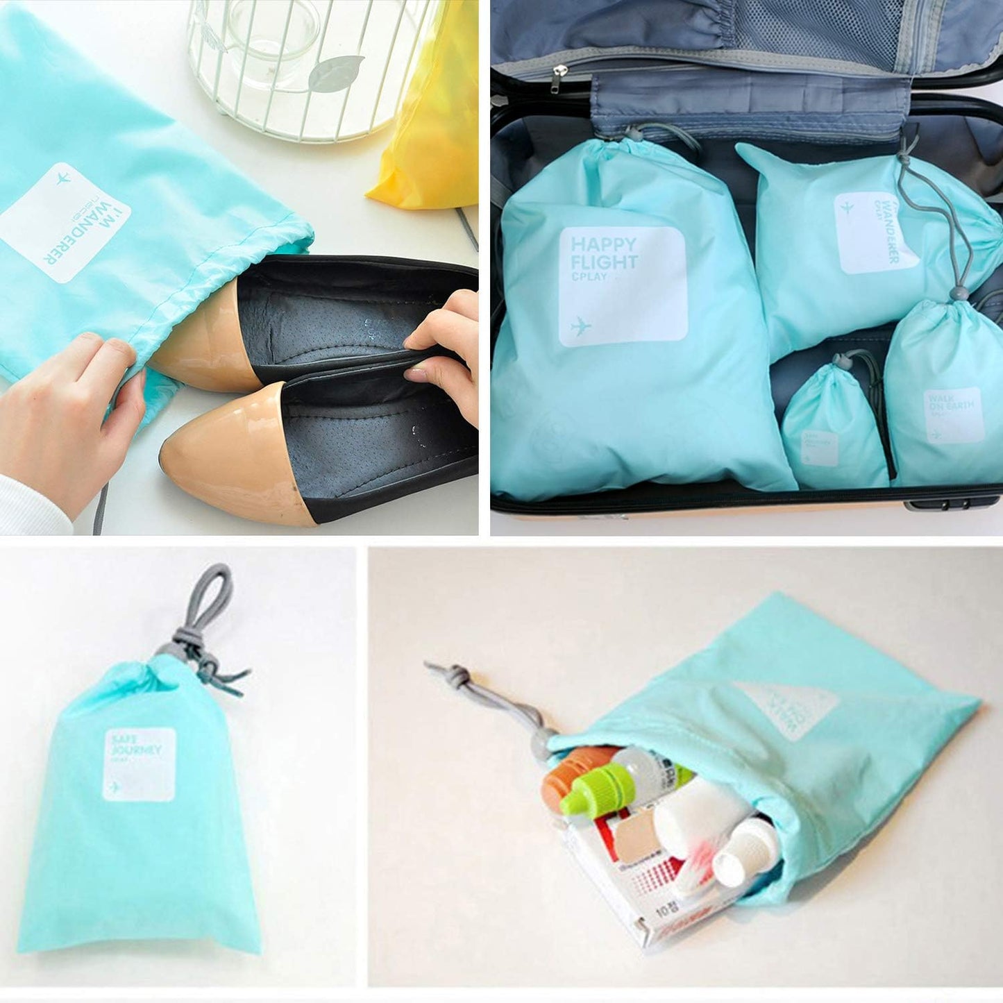 Comius 8 x Travel Bags, Soft Waterproof Bag, Portable Shoulder Bag, Cosmetic Suitcase, Laundry Toilet, Drawstring Bag