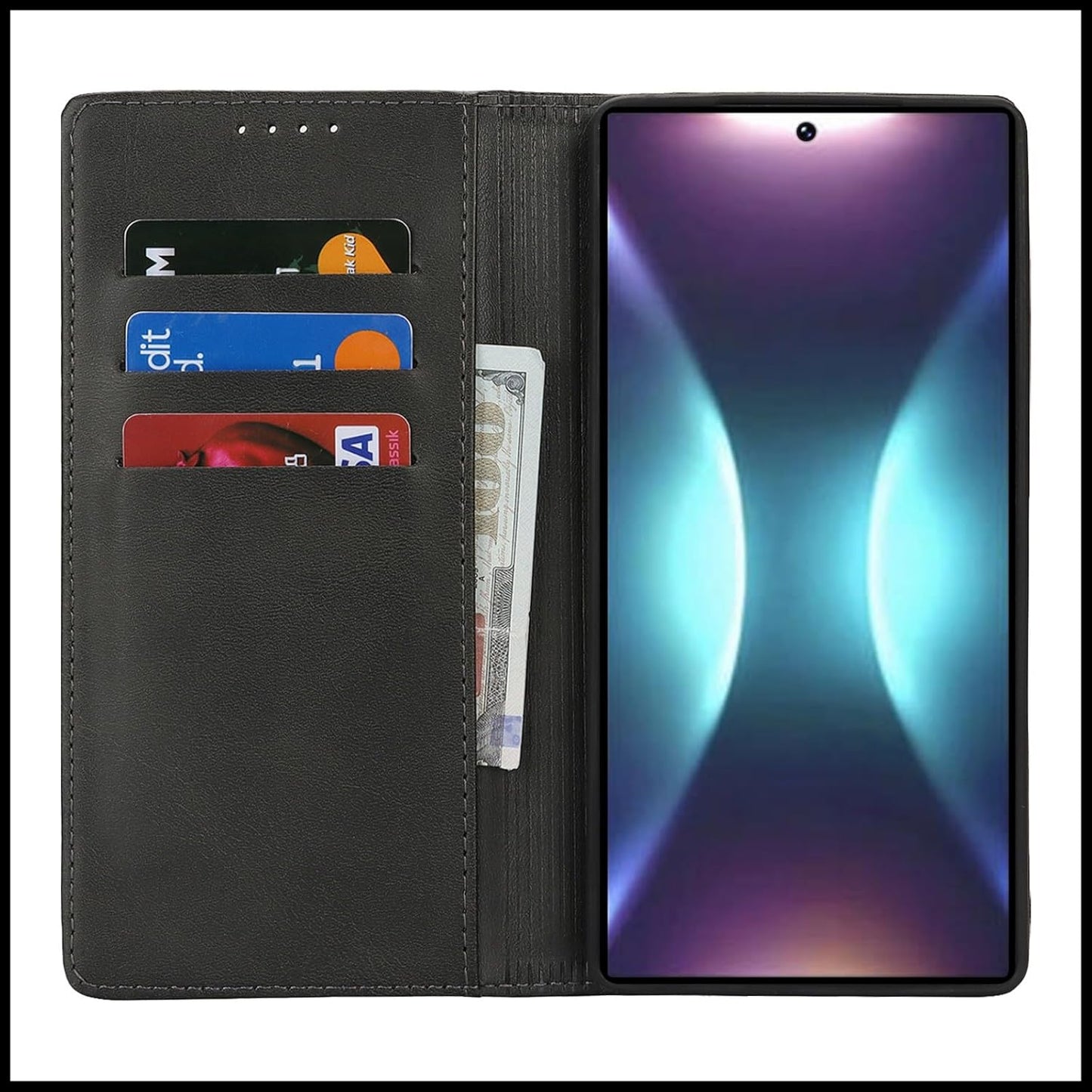 FROLAN for Samsung Galaxy S25 Ultra Wallet Case, Premium PU Leather with Credit Card Holder Slot Flip Folio Magnetic Kickstand Drop Protection Shockproof Phone Cover 6.9 Inch (Black)