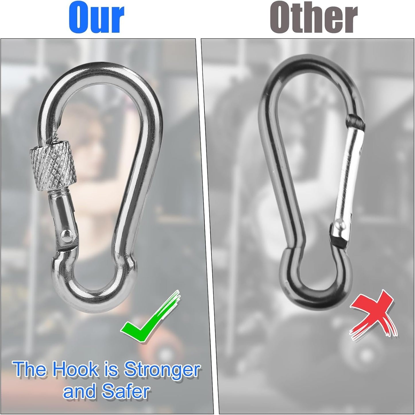 2pcs Gym Extension Cables, 26cm / 10 inch Gym Cable with Carabiner Fitness Home Gym Machine Accessories Attachment for LAT Pull Down Machine Leg Extensions Machine Compatible with Bowflex