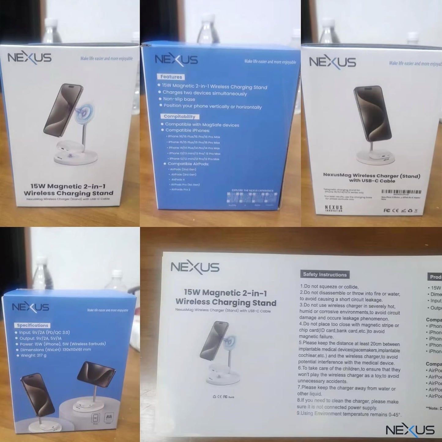 NEXUS NexusMag Wireless Charger, 15W Fast Charge, 2 in 1 MagSafe Charging Stand, Lightweight, Compatible with iPhone 16/15/14/13/AirPods Pro/Galaxy S25 Ultra/Pixel 9 Pro (No AC Adapter)