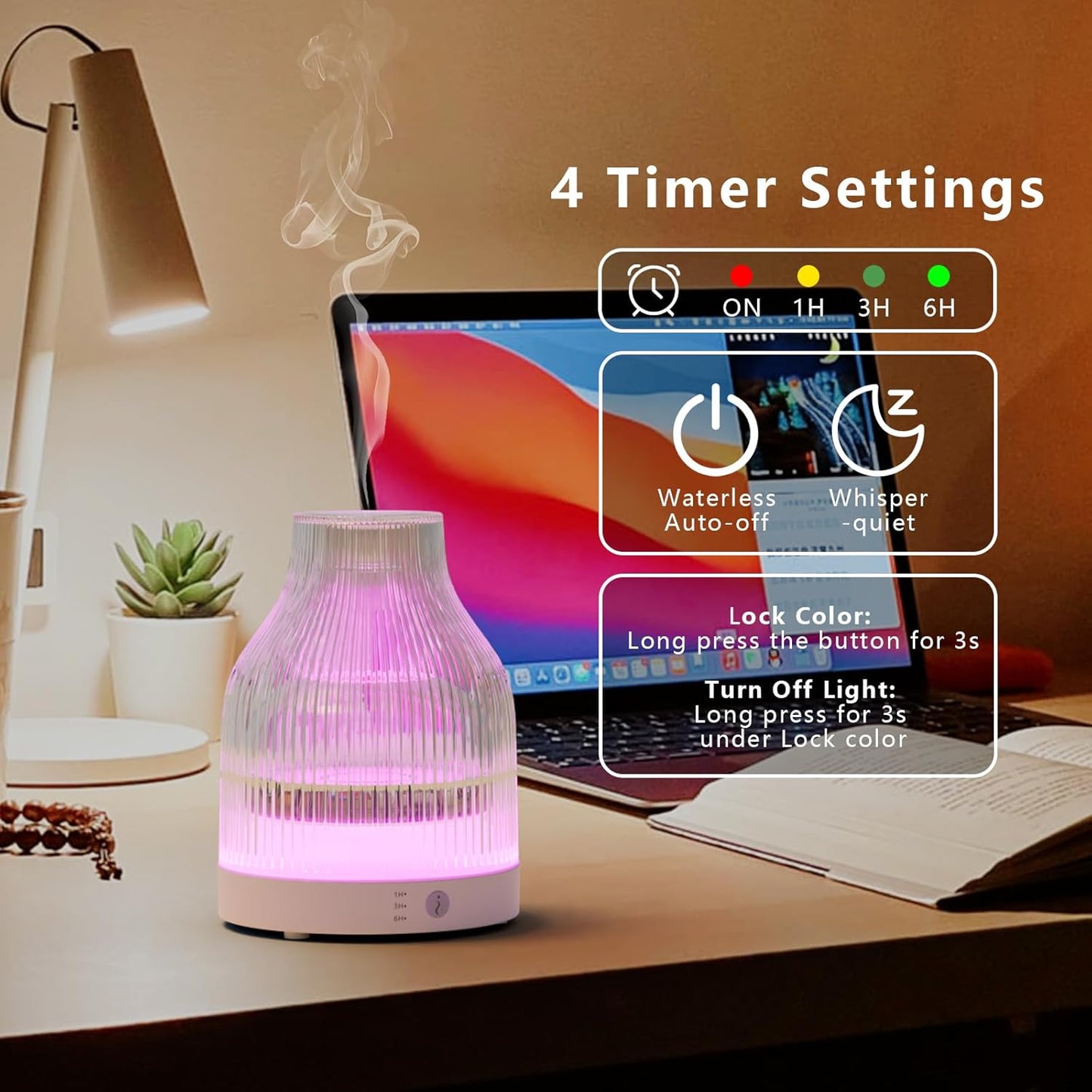 SOICARE Elegant Glass Reservoir Essential Oil Diffuser 200ML, One Button Control Glass Diffuser with Rainbow Colors for Home Office Bedroom Gift