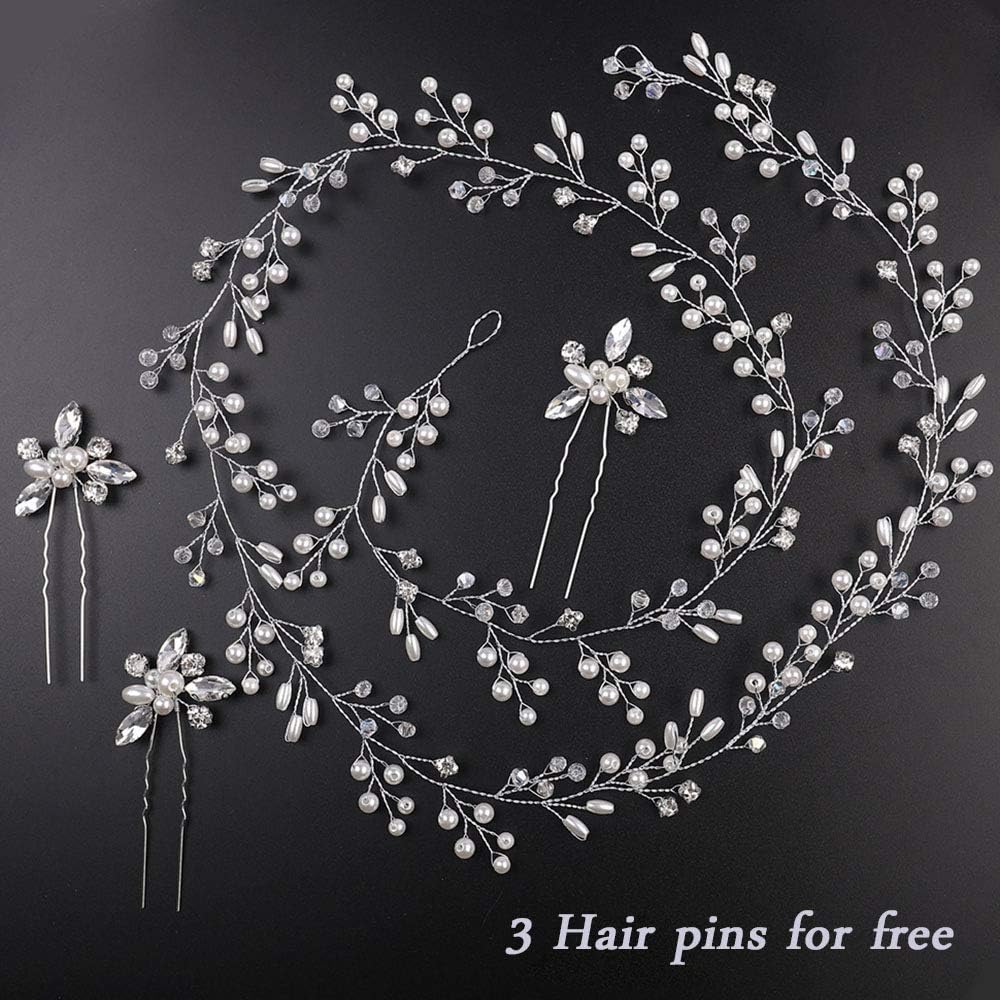 denifery Makeup Bridal Jewelry Rose Gold and Gold Silver Extra Long Pearls and Crystal Beads Bridal Jewelry Bridal Hair Accessories