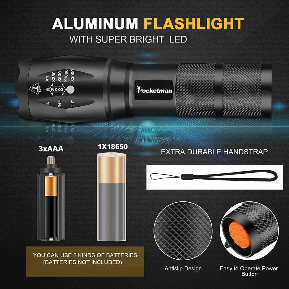 MODOAO LED Tactical Flashlight 5 Pack, Ultra Bright XML L2 High Lumen,Zoomable,5 Modes,Water Resistant Portable Handheld Light Perfect for Camping Hiking Biking Home Emergency