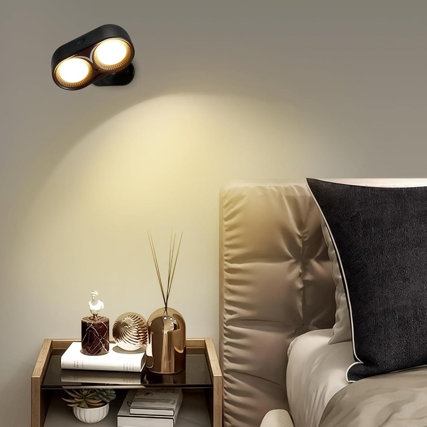 ZONJIE Upgrade LED Indoor Wall Light - Rechargeable Battery Indoor Wall Light with 3 Colour Modes and 3 Brightness Levels, 360° Rotating Wireless Wall Spotlight Indoor