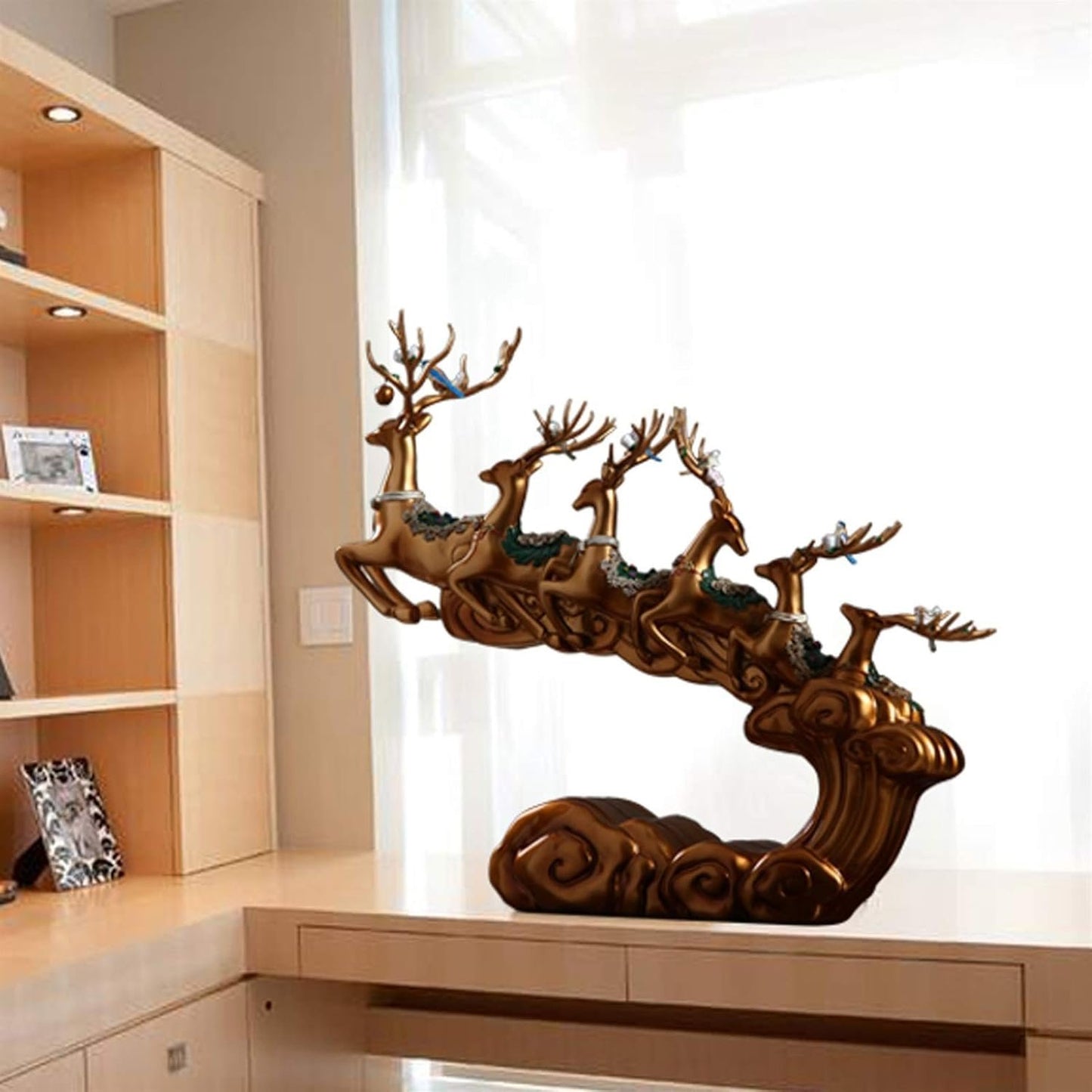Weiping Sculpture Accent Entrance Living Room Feng Shui Deer Office Table Decoration Desk Ornaments Home Deer Statue Crafts Gift Objects Animal Sculpture Table Statue
