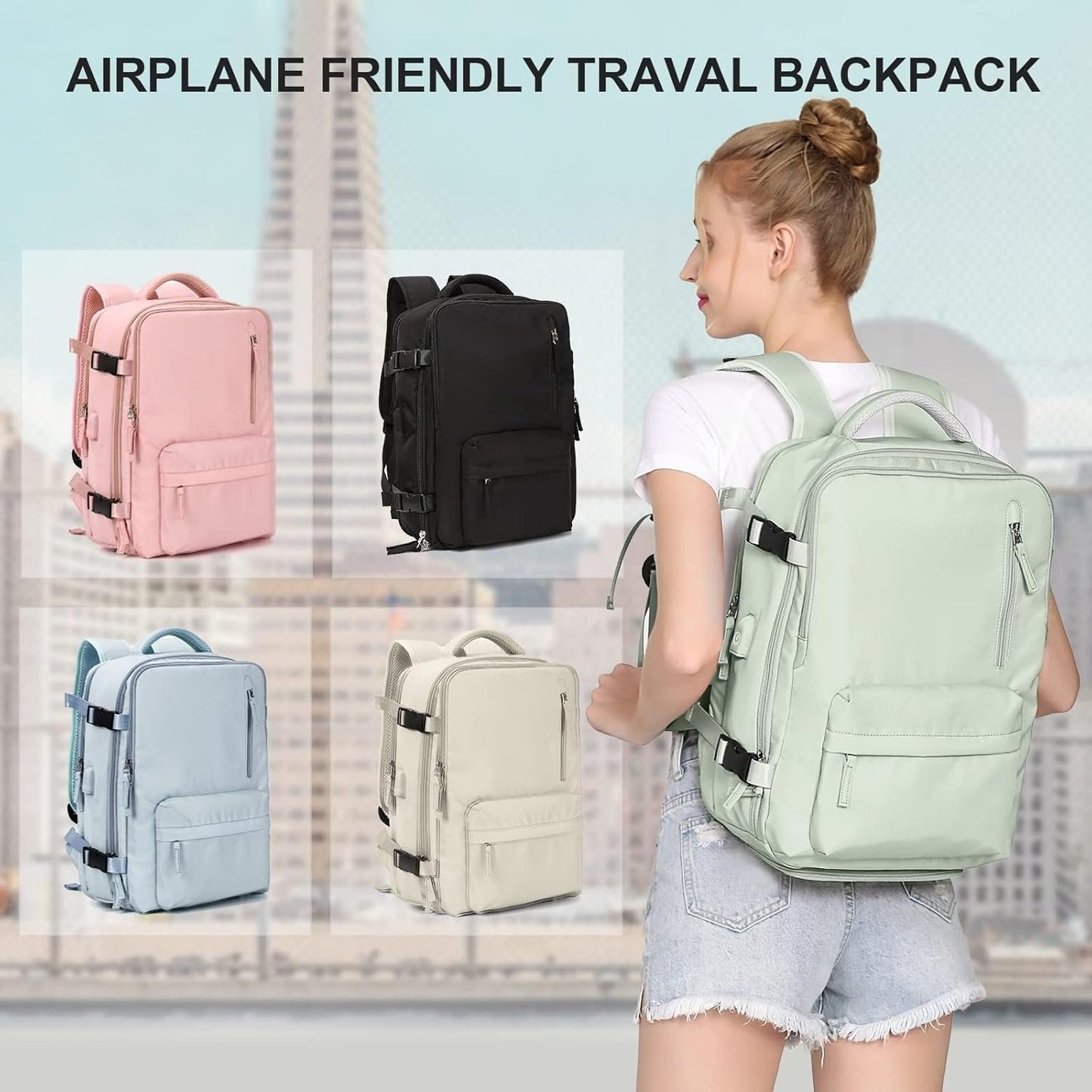 MINYII Travel Backpack for Women Men,Carry On Backpack,17inch Flight Approved Luggage Carry On Water Resistant Computer Multiple