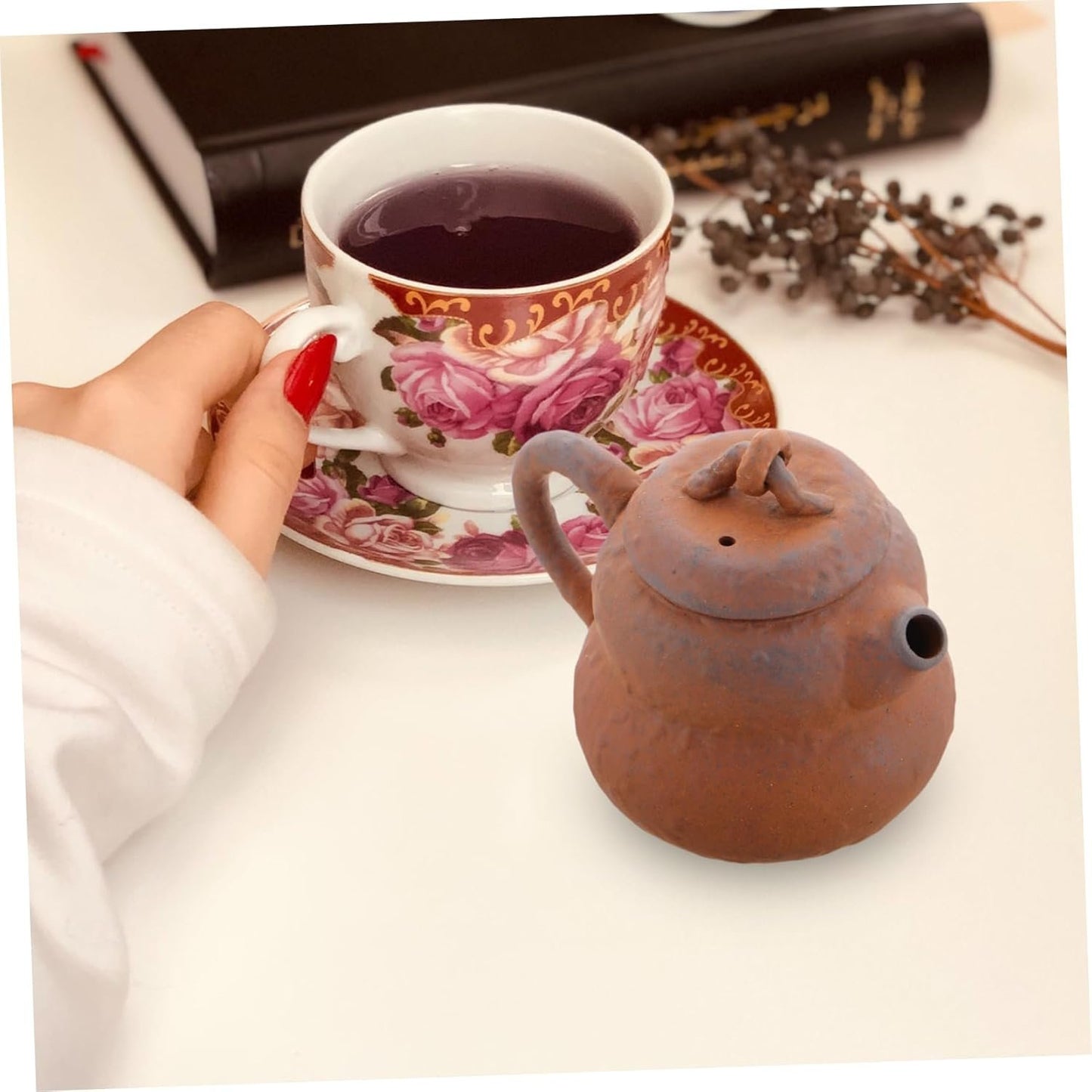 Mikinona Traditional Chinese Gourd Tea Pot Ceramic Tea Pot Infuser Retro Vintage Stovetop Enamel Teapot