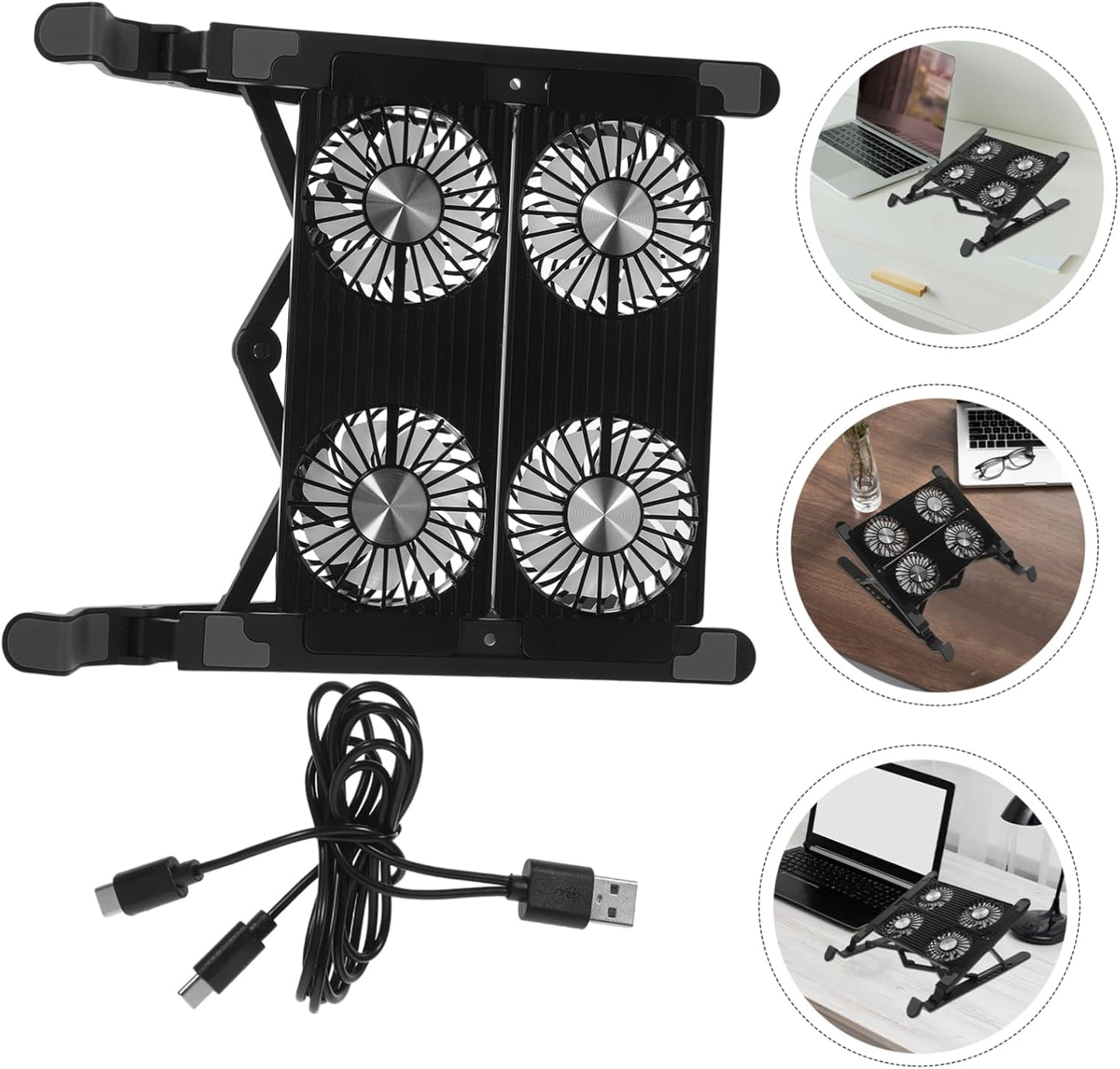 KALLORY 1 Set Adjustable Laptop Cooling Stand with USB Fan Control Multi Functional Notebook Cooler Pad for Comfortable Usage and Efficient Heat Reduction Design for Long Hours of Work