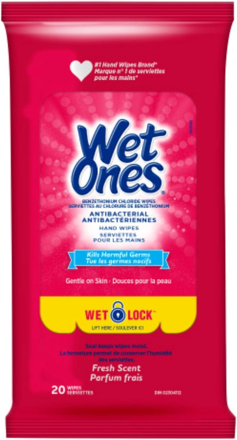 Wet Ones Antibacterial Hand Wipes, Fresh Scent, Wet Wipes, 20 Count (Pack of 10)