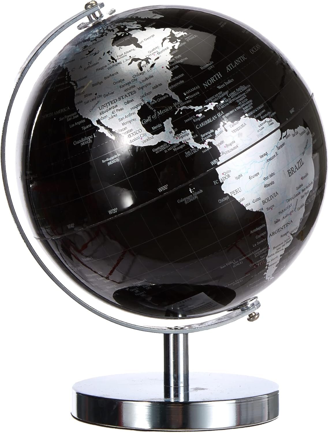 Lesser & Pavey World Globe, Metal, Silver and Black, 19 cm