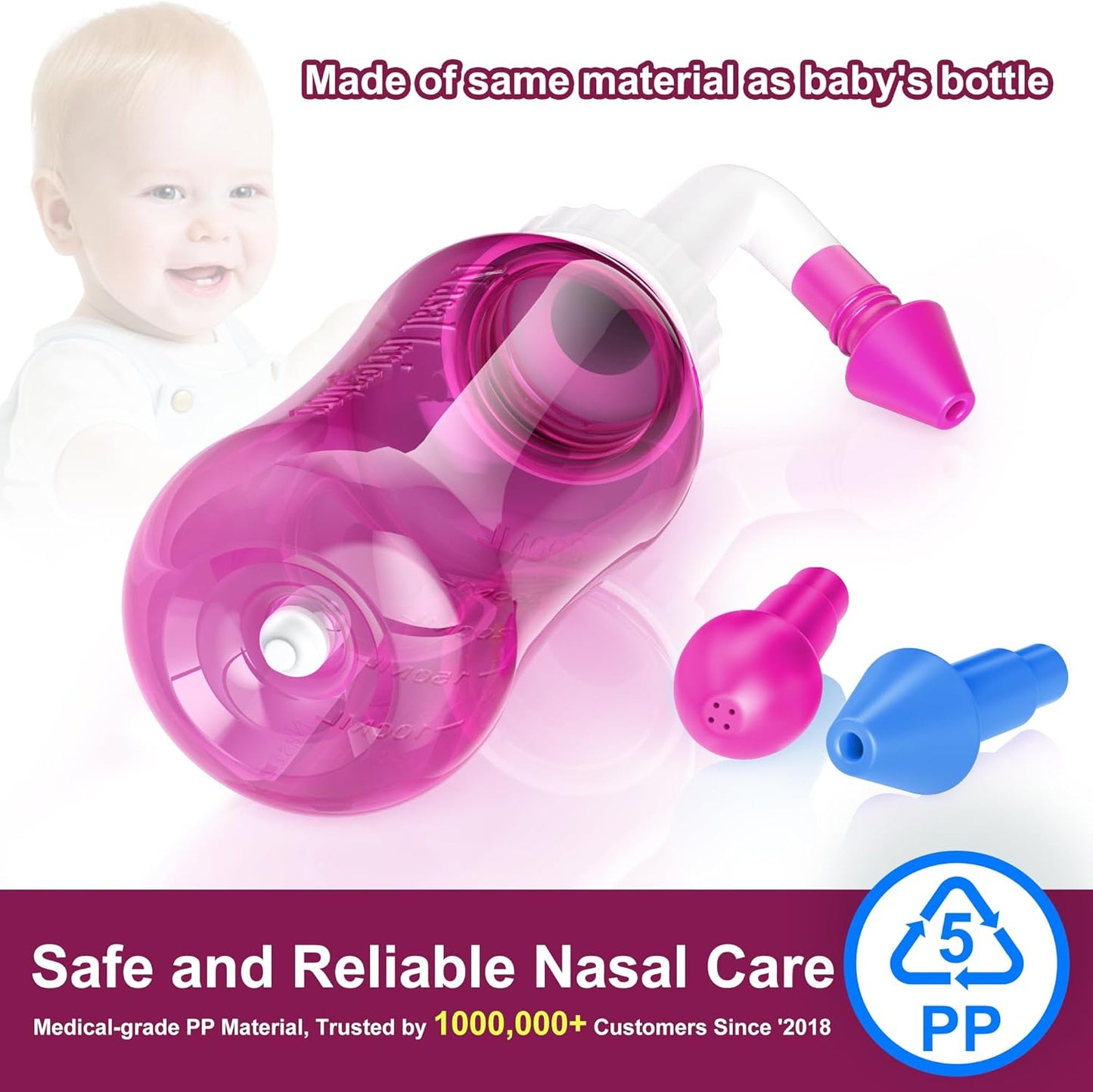 Neti Pot Sinus Rinse Bottle Nose Wash Cleaner Pressure Rinse Nasal Irrigation for Adult & Kid BPA Free 300 ML with 30 Nasal Wash Salt Packets and...