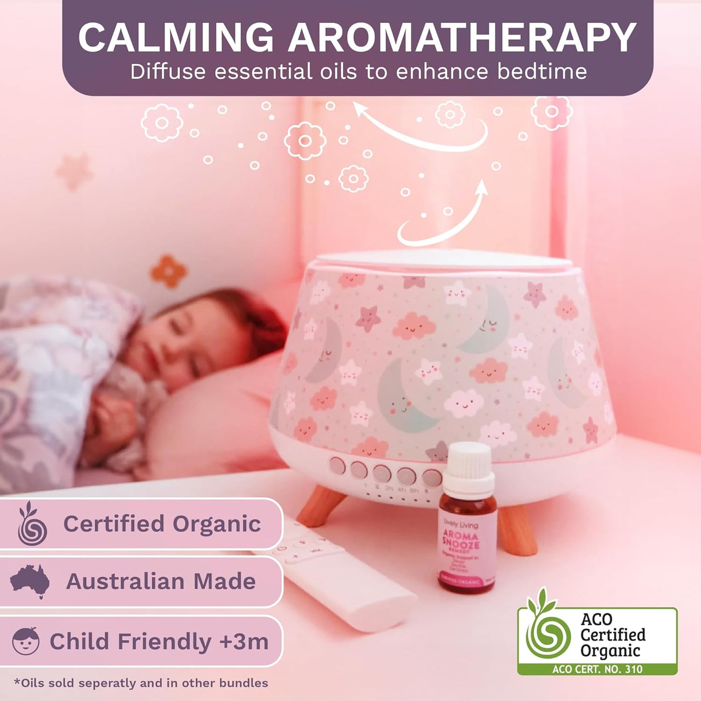 Aroma-Snooze Plus Aromatherapy Oil Diffuser & Humidifier - Advanced 8-in-1 Baby Sleep Aid, Large 500ml Capacity, 6 Built-in Sounds, Voice Recorder, Bluetooth, 3X Changeable Covers & Remote Control