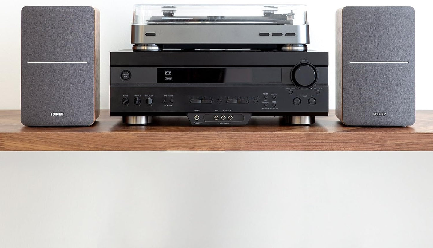 Edifier P12 Passive Bookshelf Speakers - 2-Way Speakers with Built-in Wall-Mount Bracket - Wood Color - Pair - Needs Amplifier or Receiver to Operate