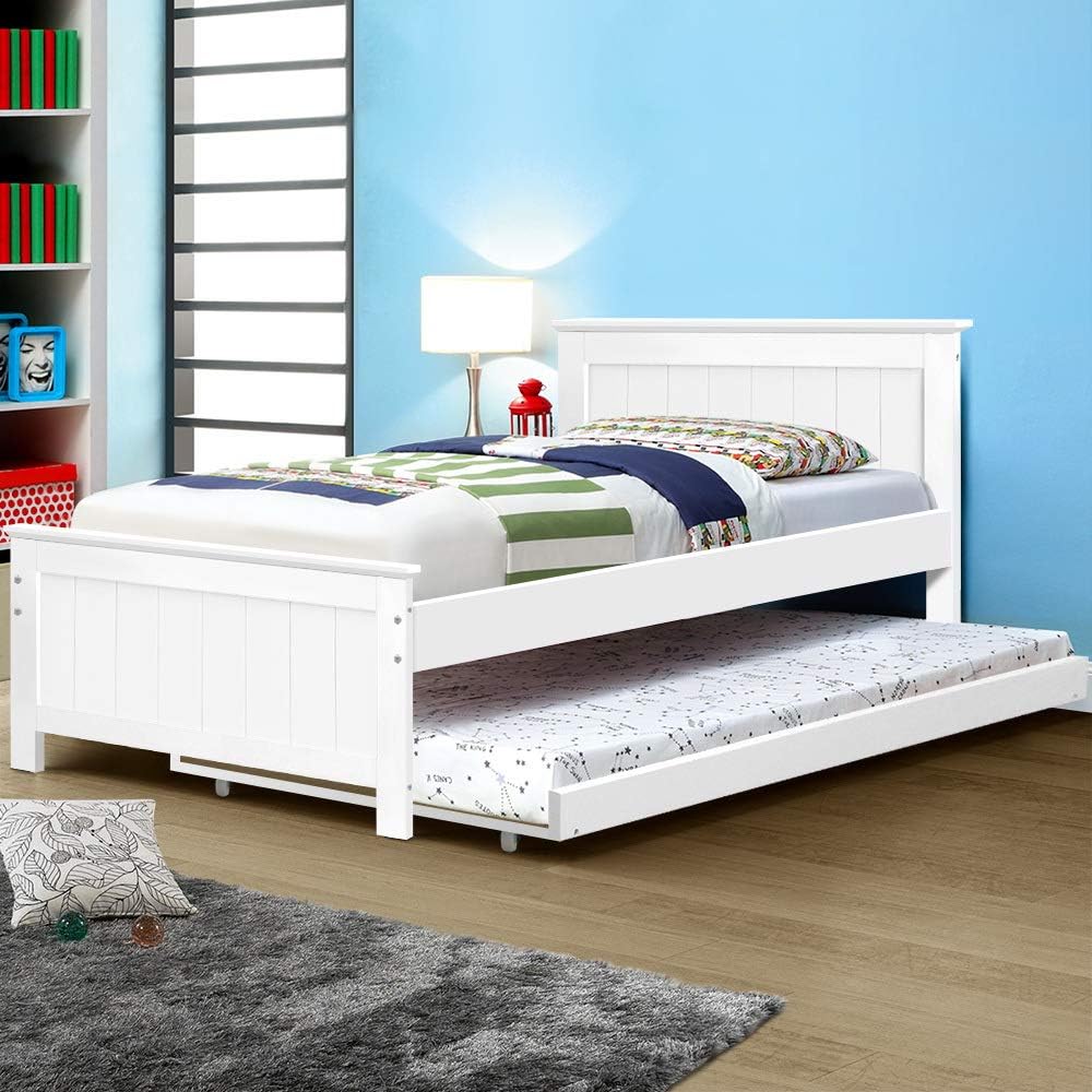 Bed Frame King Single Wooden Trundle Daybed White Furniture Bedroom Sleep