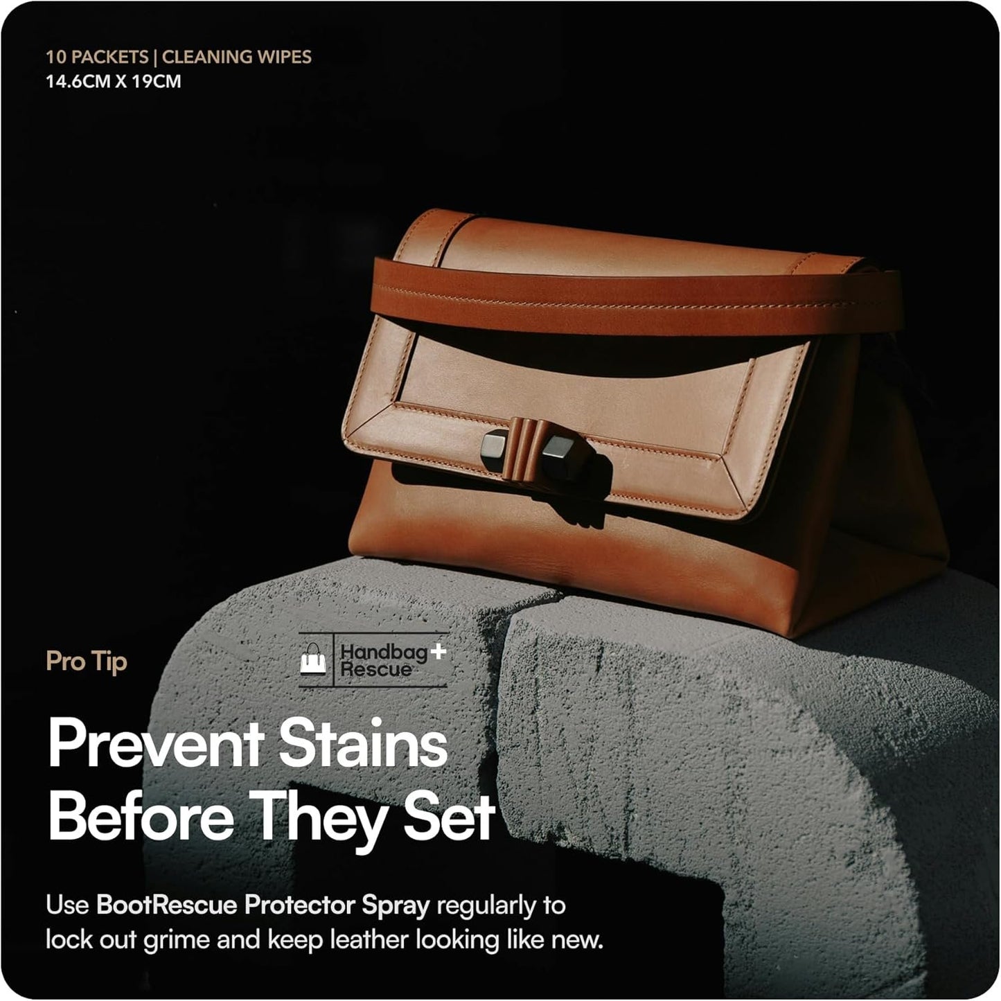 HandBagRescue All-Natural Cleaning Wipes | 10 Individually Wrapped Wipes | Instantly Remove Dirt & Surface Stains & Condition Leather Handbags & Purses with Essential Oils