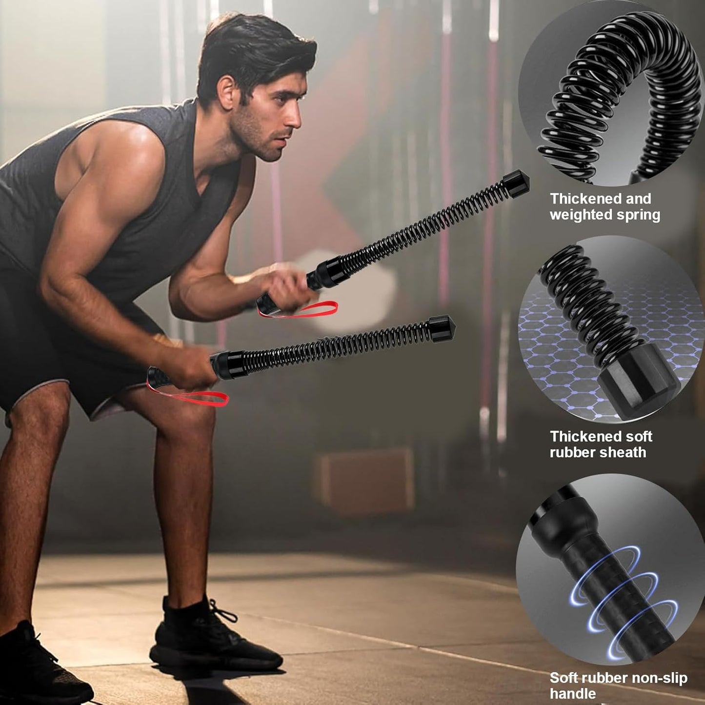 Heavy Ropes for Exercise Training, Heavy Ropes, Training, Portable, 2 x Fitness Equipment Cordless Design, Quiet Workout Solution, for Home Men Gyms Outdoor Activities, 18.5 Inch