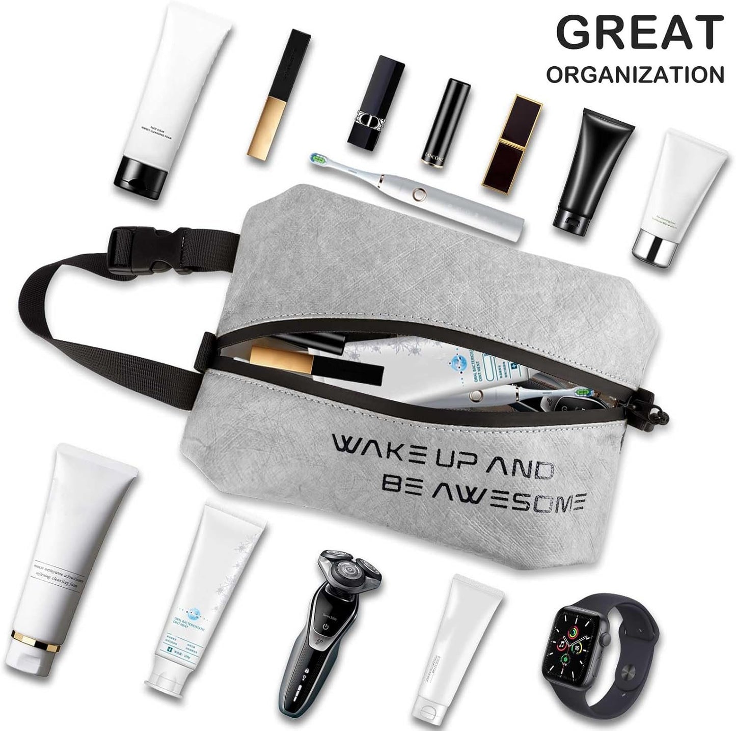 Maplerich Travel Toiletry Bag - Eco-Friendly Small Hygiene Bag for Men and Women, Mini Toiletry Bag for Toiletries, Wet Bag, Dopp Kit, Black Cosmetic Bag, Kids Toiletry Travel Bag, Grey, Fashion
