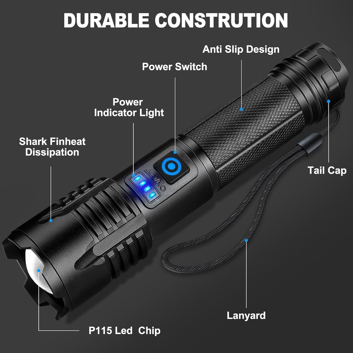 Rechargeable Flashlights High Lumens, Powerful Tactical Waterproof Handheld Flashlights for Emergencies Camping