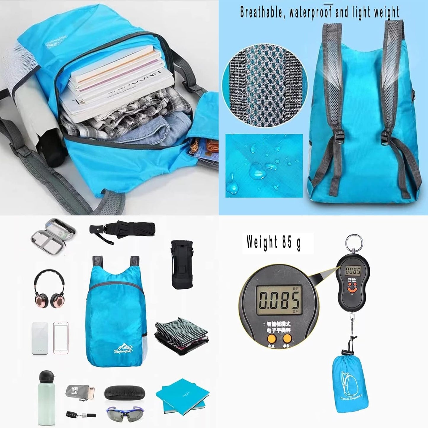 Lubrati Camping Backpack, Waterproof Backpack Lightweight Portable Foldable Backpack Folding Bag Ultralight Outdoor Pack for Women Men Travel Hiking