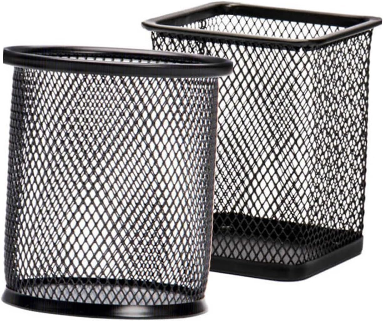 Tofficu 2 Pcs Black Iron Mesh Pen Holder Cylinder Cuboid Design for Office Organization Stylish Desk Storage for Home School and Workspaces