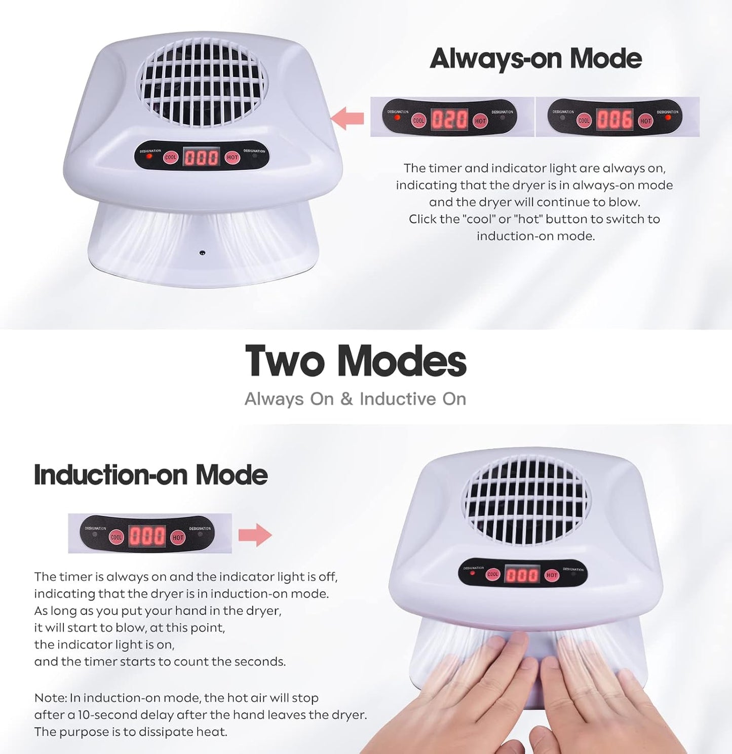 Air Nail Dryer with Automatic Sensor, 300W Timing Nail Fan Blow Dryer for Both Hands and Feet, Warm & Cool Wind Blower for Regular Nail Polish, Home and Salon Use No Harmful (Light Blue)